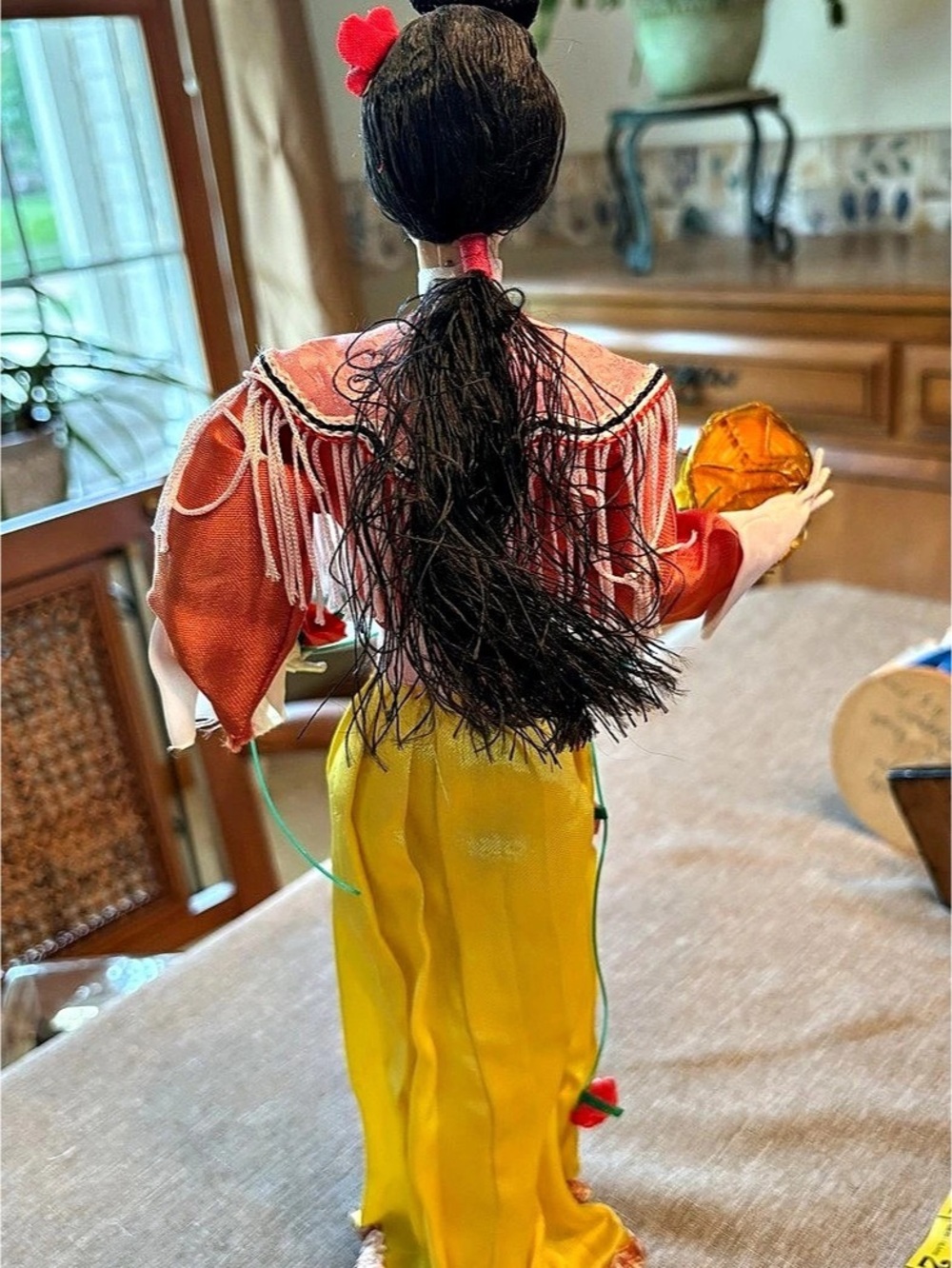 Vintage Chinese-Style Decorative Doll Yellow Red - Picture 2 of 3
